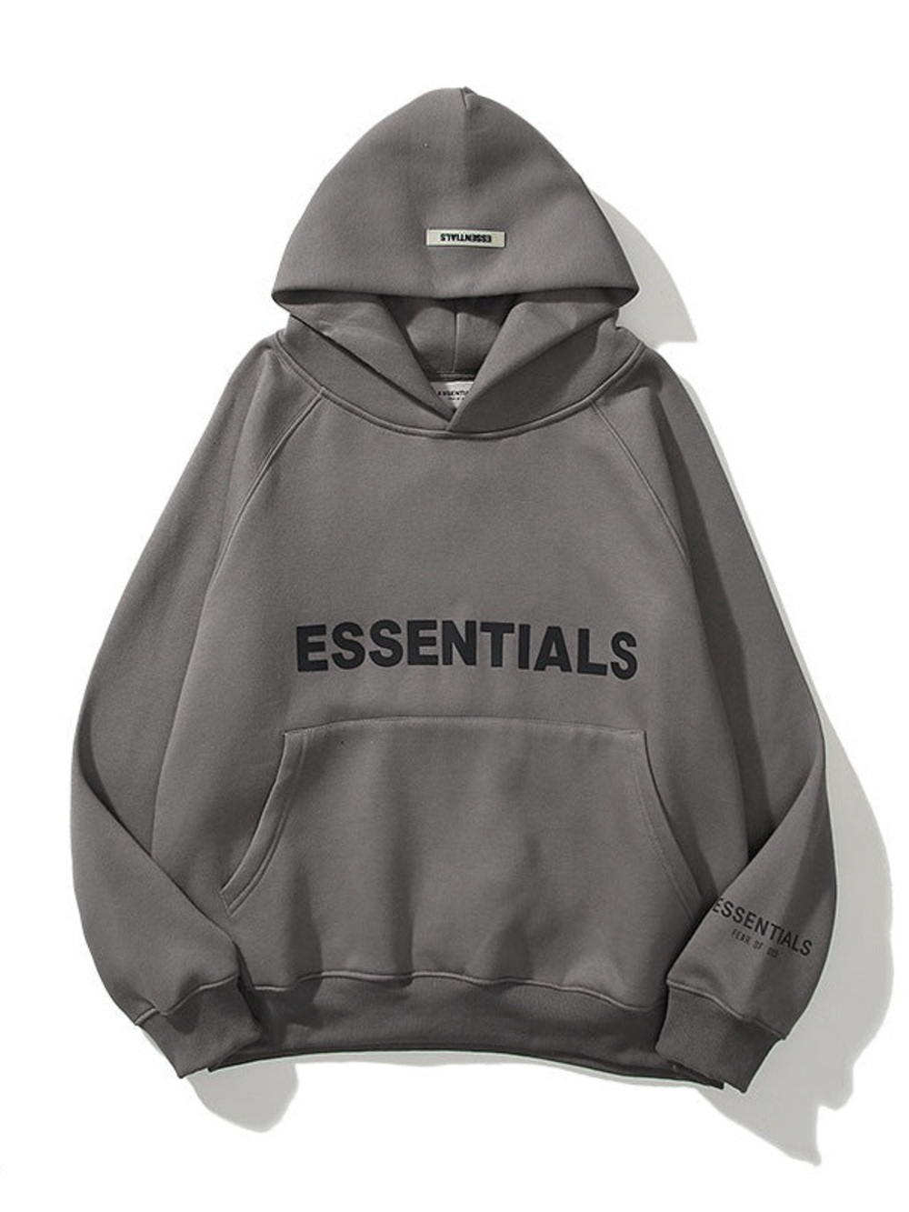 Essentials Gray Hoodie with Bold ESSENTIALS Logo